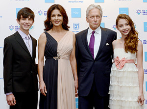 Catherine Zeta-Jones and Michael Douglas brought son Dylan and daughter Carys on the red carpet in Jerusalem Credit: Debbie Hill