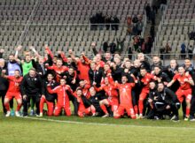 Macedonian football celebrate the victory