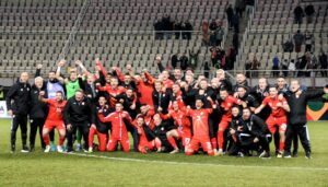 Macedonian football celebrate the victory