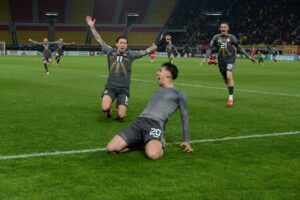 Bojan Miovski to scamper clear and calmly finish to spark wild celebrations in Skopje.