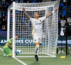 Julián Aude recorded his first goal of the 2025 campaign in the Round of 16 win against Herediano. Foto credit LA Galaxy media