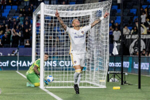 Julián Aude recorded his first goal of the 2025 campaign in the Round of 16 win against Herediano. Foto credit LA Galaxy media