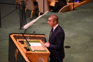 R.Macedonia Prime Minister Hristijan Mickoski's address at the 81st UN General Assembly on EU deadlock. Foto credit Ita© BalkanPress